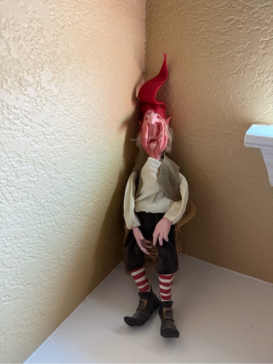 Other - Handcrafted Red-Hat Elf Doll with Striped Socks